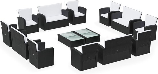 vidaXL 16-delige Loungeset met kussens poly rattan zwart