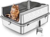 Merkloos Kattenbak RVS, extra groot, met hoge verwijderbare zijwanden en strooischep