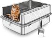 Merkloos Kattenbak RVS, extra groot, met hoge verwijderbare zijwanden en strooischep