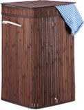 Merkloos 3x wasmand bamboe - wasbox opvouwbaar - 70L - vierkant - 63x36x36 cm - bruin