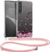 kwmobile hoesje geschikt voor Samsung Galaxy S22 - Hoesje met telefoonkoord - Back cover voor smartphone - Case in poederroze / donkerbruin / transparant