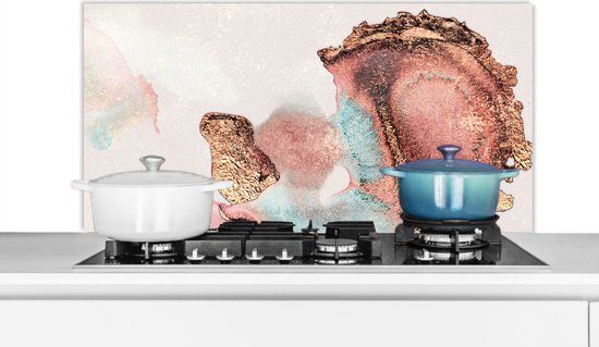 KitchenYeah Spatscherm keuken - Pastel - Abstract - Inkt - Chic - Goud - 100x50 cm - Aluminium