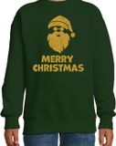 Bellatio Decorations Kersttrui voor jongens/meisjes - Merry Christmas - groen - glitter goud 152/164