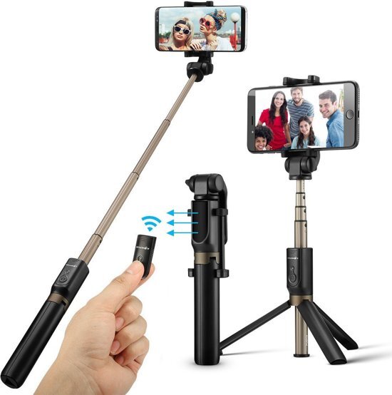 Dispho 3 in 1 Selfie Stick met Afstandsbediening en Foldable Tripod Stand - Draadloos Smartphone Statief en Driepoot voor iPhone 8 / iPhone 8 Plus / iPhone X / iPhone 6 / 6S / 6 PLUS / Galaxy S9 / S9 Plus/ A8 2018 / Note 8 / S8 / S8+ Plus / S7 edge