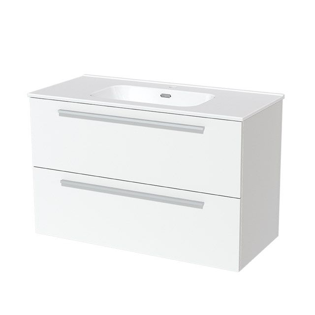 Maxaro Badkamermeubel 100cm Modulo Mat Wit 2 Lades Vlak Wastafel Keramiek