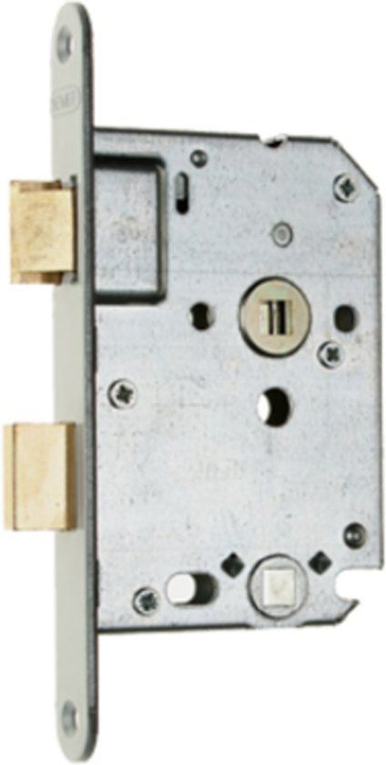 Nemef badkamerdeurslot 1264/5 rechts - Doornmaat 50mm - Messing voorplaat - Met sluitplaat
