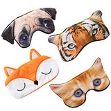 Set CaiYuanGJ Set van 4 oogafdekkingen om te slapen, dierenoogafdekking, 3D dierenoogmasker, blinddoekslaapbril, voor kinderen meisjes vrouwen (schattige katten, honden, tijgers en vossen)
