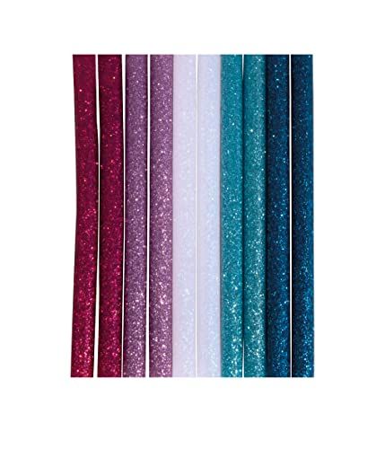 Rayher Smeltlijmpatronen glitter, voor mini-smeltlijmpistool (lage temperatuur), 10 stuks, lengte 10 cm, 7 mm ø, lijmsticks regenboogkleuren mix met glittereffect, 33496990