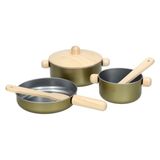 Janod Batterie de cuisine pour enfant, métal et hévéa, 2+