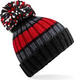 Beechfield Wintermuts met Pompon - zwart/cherry rood - volwassenen - 100% soft-acryl