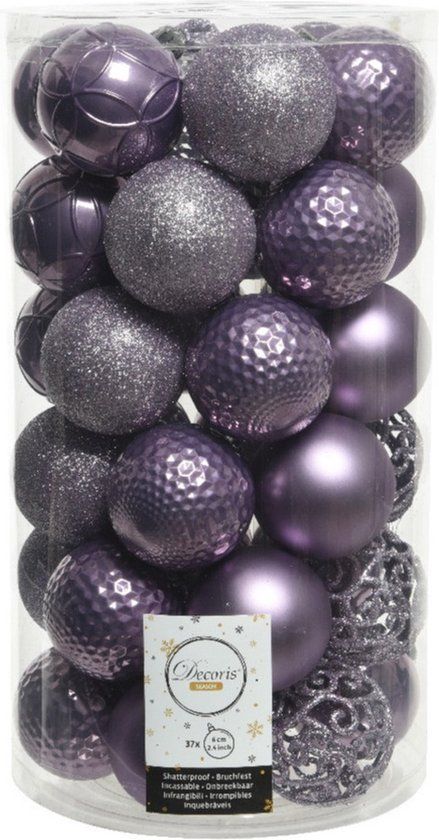 Decoris Kerstballen - 37 stuks - lila paars - 6 cm - kunststof