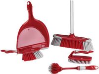 Dirt Devil Schoonmaakset 6 Stuks - Afwasborstel/ Handschrobber/ Zachte Bezem met Steel / Stoffer en Blik - Rood/ Grijs