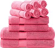 Badhanddoekenset, 2 badhanddoeken, 2 handdoeken en 6 washandjes (10-delige set), ringgesponnen katoenen zeer absorberende handdoeken voor badkamer, douchehanddoek (roze)