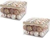 Cosy&Trendy Billiet - Vanlaere 96x stuks kunststof kerstballen roze 6 cm in opbergtassen/opbergboxen