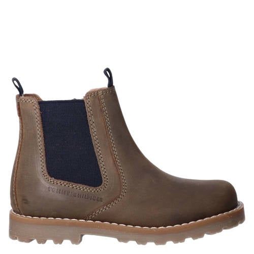 Tommy Hilfiger suède enkelboots met profielzool - kaki