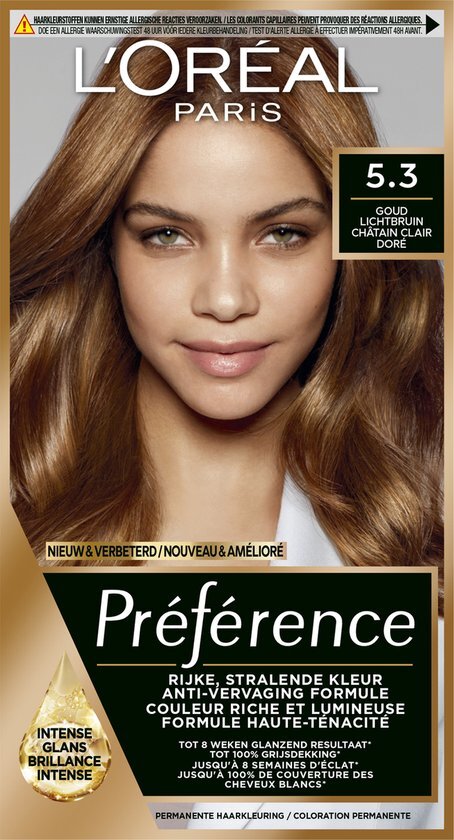 L'Oréal Récital Préférence 5.3 - Licht Goudbruin - Haarverf met Color extender