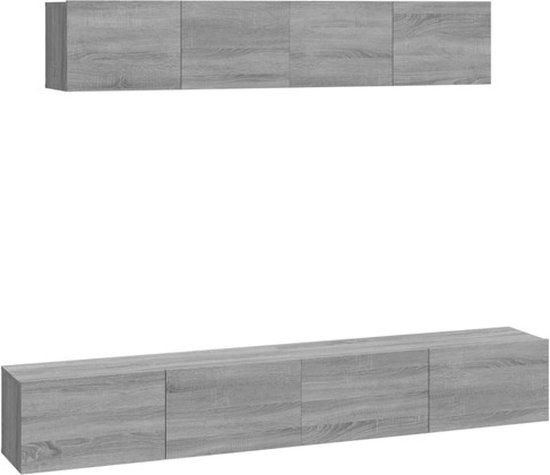 vidaXL 4-delige Tv-meubelset bewerkt hout grijs sonoma eikenkleurig
