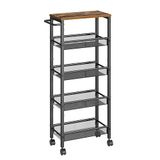 VASAGLE Keukentrolley met 5 niveaus, smalle nisplank op wielen | Stalen handgreep, 45,4 x 22 x 99,6 cm, voor kleine ruimtes, keuken, badkamer, rustiek bruin, DACEY Collectie LRC035B01