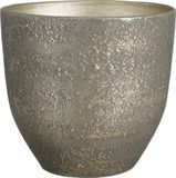 Mica Decorations Plantenpot/bloempot - terracotta - zwart/goud flakes relief- D29/H26 cm