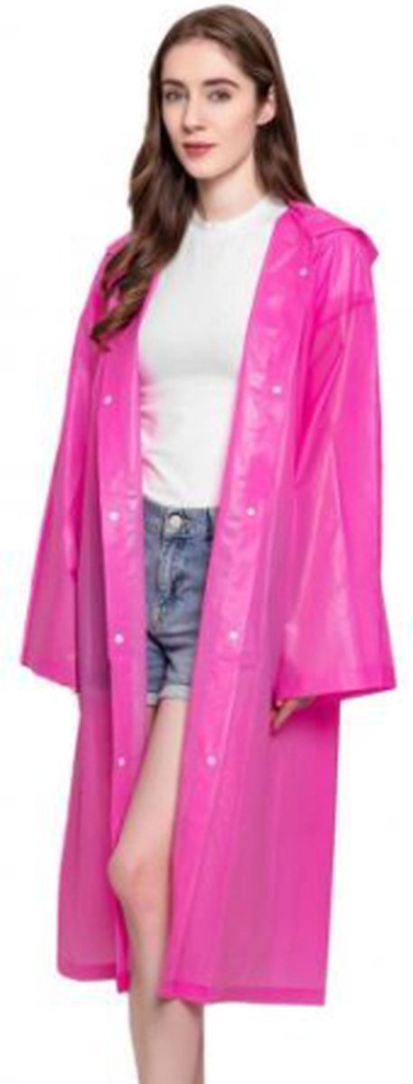 HD shop - Regenponcho - Wandelponcho - Regenjas Lang - Regenmantel - Waterdicht - Volwassenen - Herbruikbaar - Festival - Roze Transparant - One Size