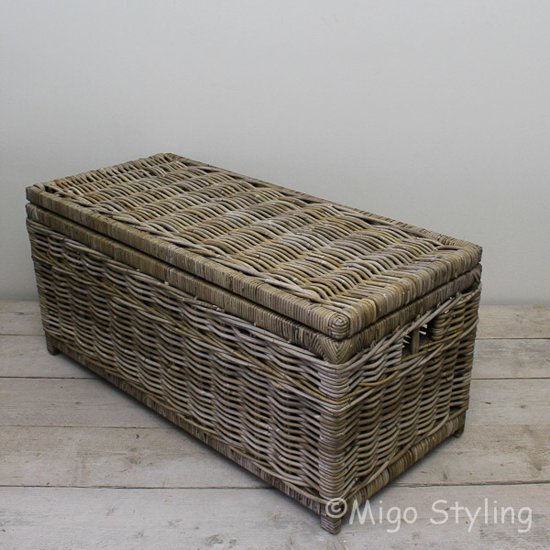 Migo Styling Opbergmand -Met deksel-95x45x45-Riet-Rotan-Grey