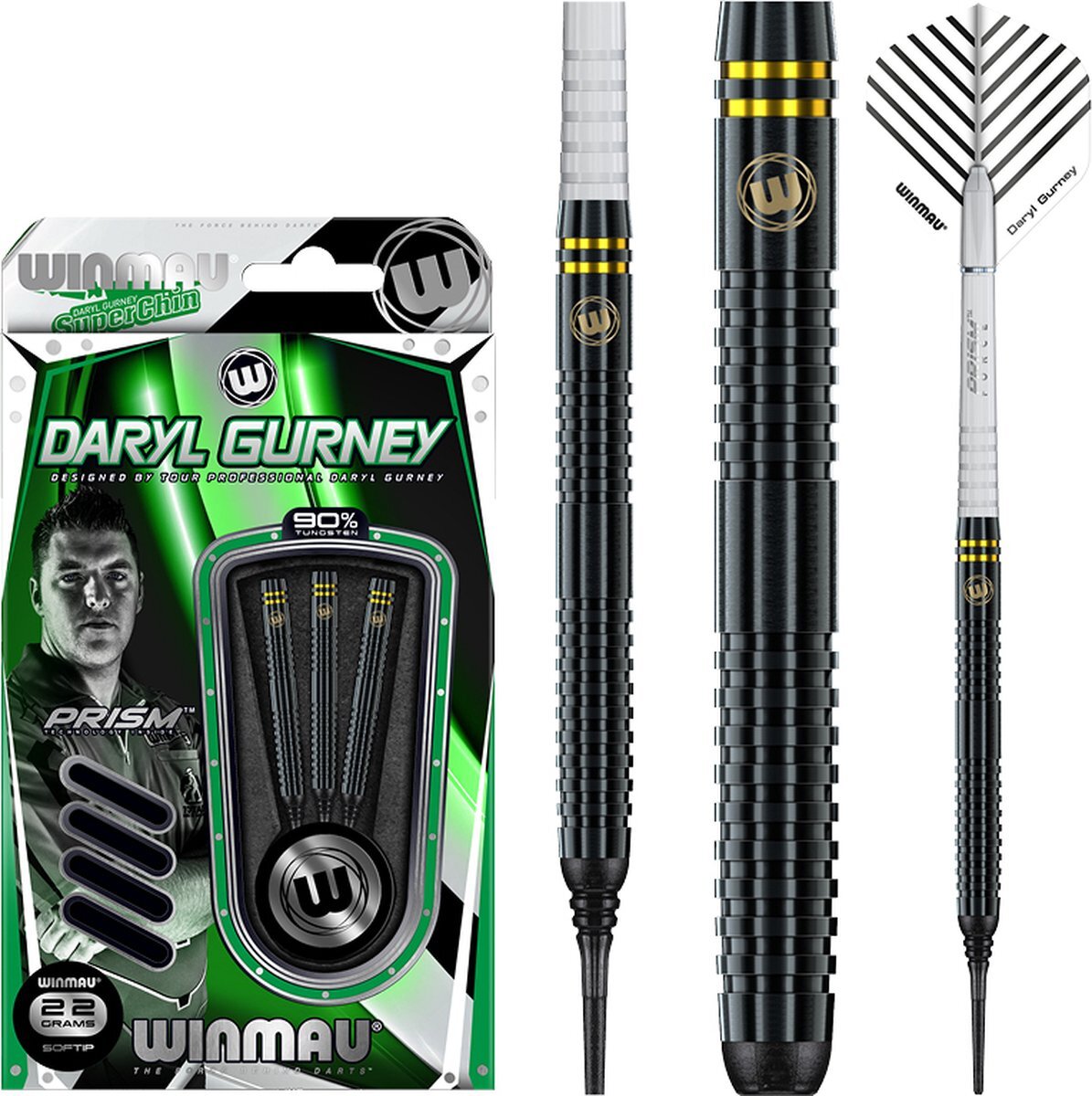 WINMAU - Daryl Gurney Black Signature Edition Dartpijlen Professioneel - 20g Barrel/22g Full Weight Soft Tip