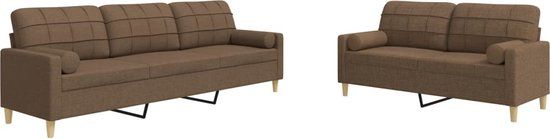 VidaXL 2-delige Loungeset met sierkussens stof bruin
