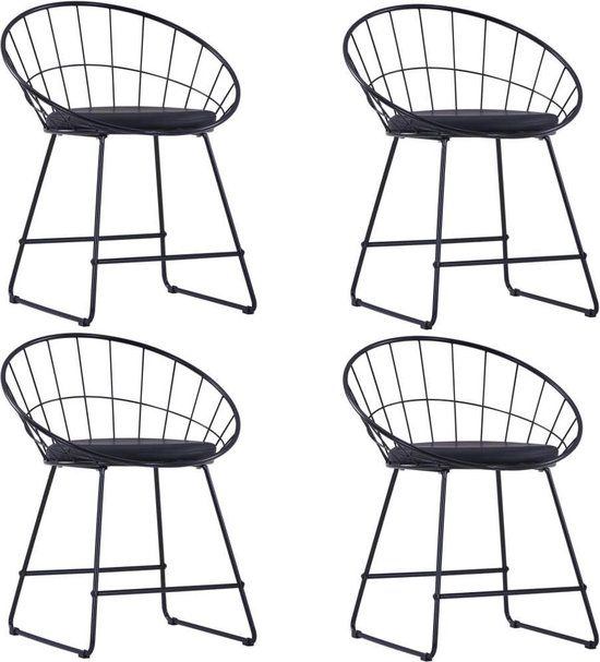 VidaXL Eetkamerstoelen met kunstleren zittingen 4 st staal zwart