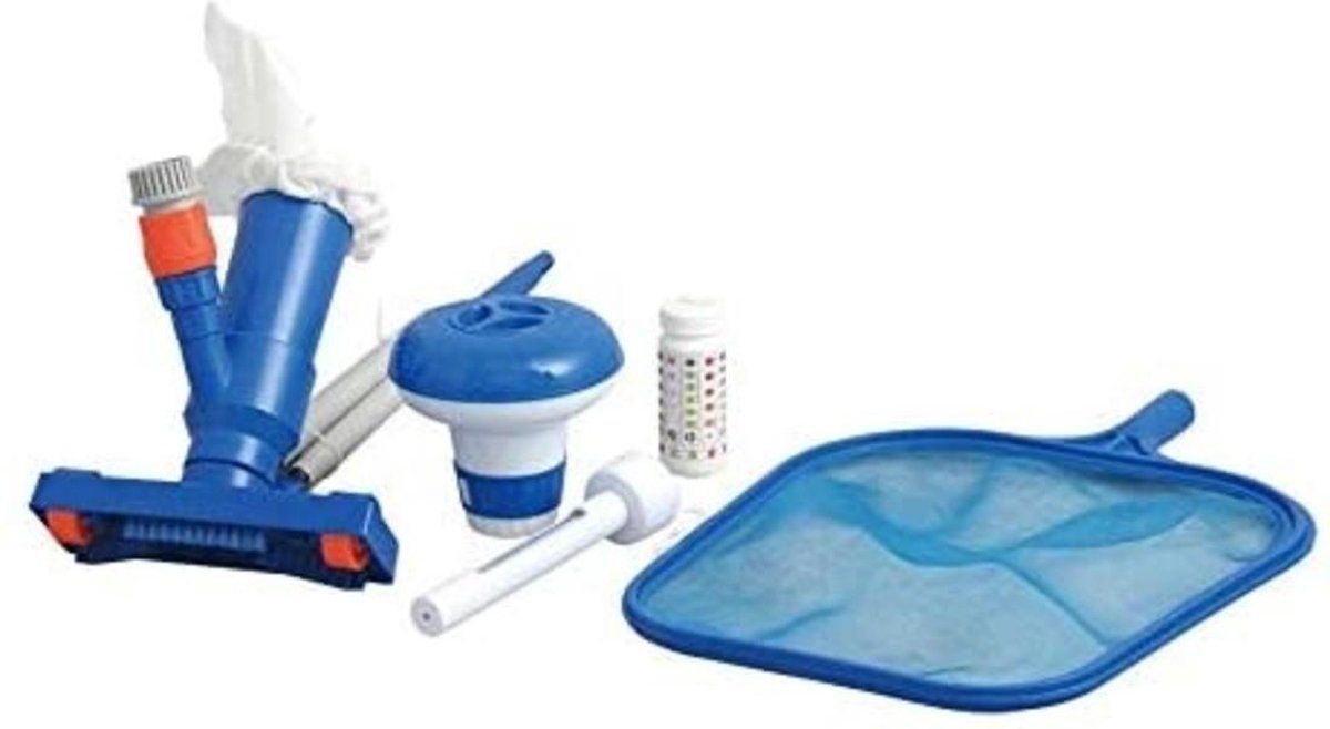 JILONG zwembad schoonmaakset - teststrip en borstel met net - blauw