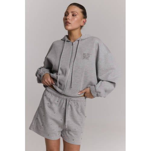 Refined Department Wide Leg Sweatshort Met Strass-Steentjes - Grijs