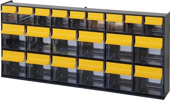 Gereedschapswand - 21 magazijnbakjes - Zwart/Geel