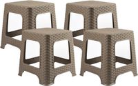 Plasticforte Tabouret - Set van 4 - Rotan Line - Taupe - Kunststof - 32 x 32 x 30 cm