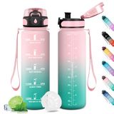 Motiverende drinkfles, 1 l, met filter, herbruikbare fles, sportfles met motiverende tijdweergave, drinkfles voor sport, fitnessstudio, school, fitnessstudio, fitness, yoga