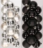 Kaemingk B.V. 32x Boules de Noël en plastique Mix Argent/Noir 4 cm