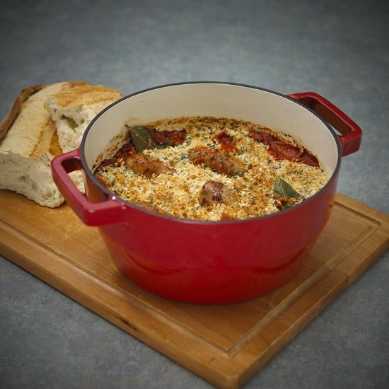 Pyrex Slow Cook Casserole Pan Rond Gegoten Staal Rood