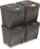 Prosperplast Set van 4x kunststof afvalscheidingsbakken grijs van 25 liter