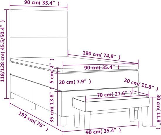 vidaXL Boxspring met matras stof blauw 90x190 cm