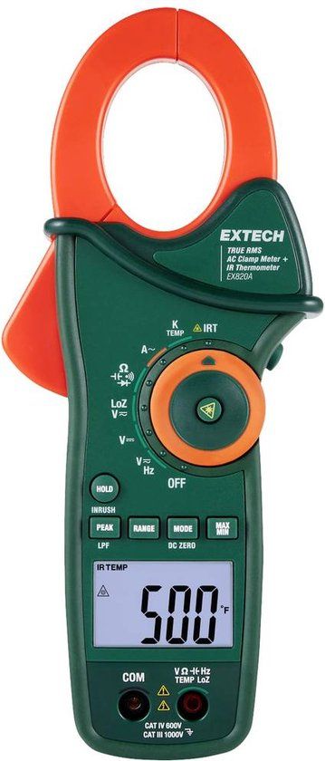 Extech EX820A Stroomtang Digitaal – IR-thermometer – LoZ CAT IV 600 V – Weergave: 6000 counts