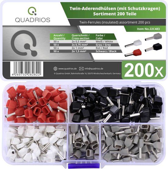 Quadrios 22C483 Assortiment adereindhulzen 0.5 mm² - 1.5 mm² Deels geïsoleerd - 200 stuks
