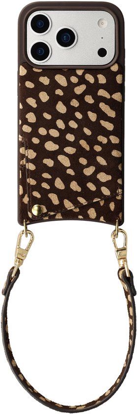 Selencia Real Leather Backcover met Pashouder en Koord voor Apple iPhone 17 Pro Max - Fawn Chic