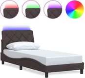 vidaXL Bedframe met LED-verlichting, zonder matras, donkerbruin, 90x190 cm, stof