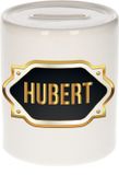 Bellatio Decorations Shoppartners Bv Spaarpot met voornaam Hubert - wit - met goud/zwart embleem - 8 x 9 cm - keramiek - met afsluitdop - cadeau verjaardag