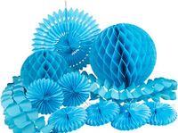 HEKU 30008-03: feestdecoratieset met honingraatballen, decoratieve waaiers en een slinger van papier, 10-delig, turquoise