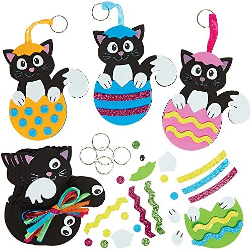 Baker Ross FX544 Kat Mix en Match Paaseieren Sleutelhanger sets - Set van 8, Schuim Paasknutsel Set voor Kinderen