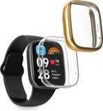 kwmobile 2x smartwatch hoes geschikt voor Xiaomi Redmi Watch 3 Active hoesje - Siliconen sporthorloge cover - Activity tracker case in transparant / goud