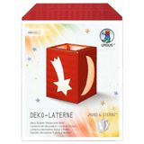 Ursus 149 00 22 - Decoratieve lantaarn "Maan & sterren", robijnrood | DIY-knutselpakket, ca. 13,5 x 13,5 x 18 cm, met draagbeugel voor de lantaarn en kaarsenhouder, voor lampionnenoptocht