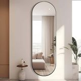 Merkloos / Sans marque Seraluxe Wandspiegel, ovaal, 150 x 40 cm, zwart frame