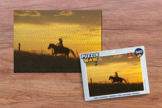 MuchoWow Puzzel Een cowboy onder een oranje hemel - Legpuzzel - Puzzel 500 stukjes - Sinterklaas cadeautjes - Sinterklaas voor grote kinderen