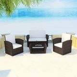 vidaXL 4-delige Loungeset met kussens, polyrattan, bruin