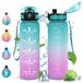 Vikastar Waterfles, 500 ml, sportfles, waterfles met waterfilter, BPA-vrij, waterfles voor sport, fitness, yoga, groen / roze